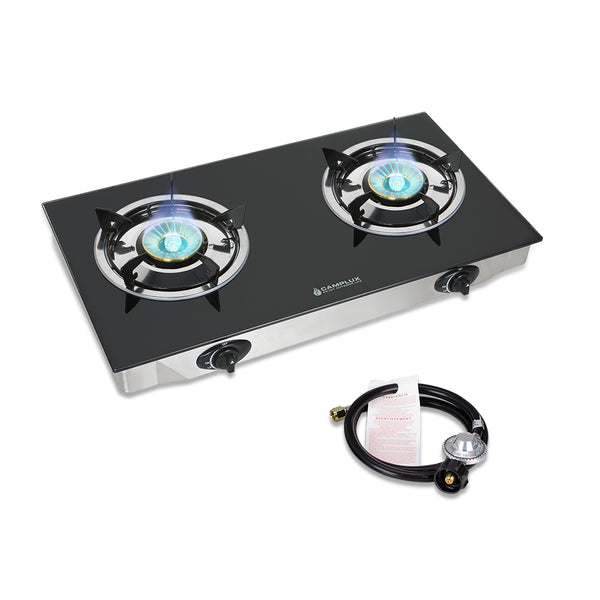 Camplux Propane Gas Cooktop Tempered Glass Double Burners Stove