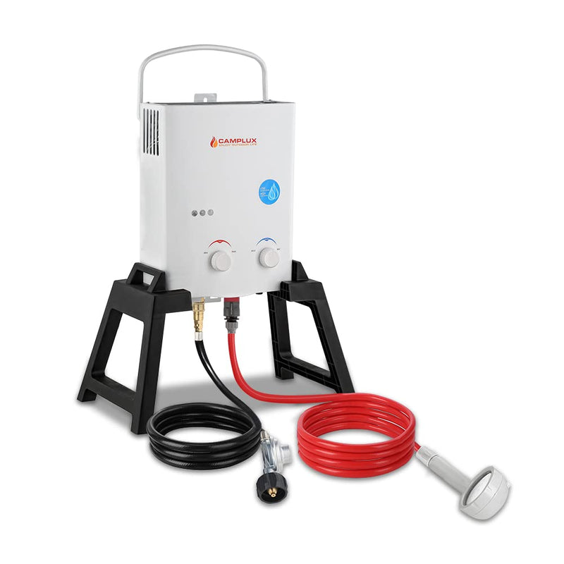 Camplux White 1.32 GPM Outdoor Tankless Gas Water Heaters w/ Freestanding Stand and Carry Bag