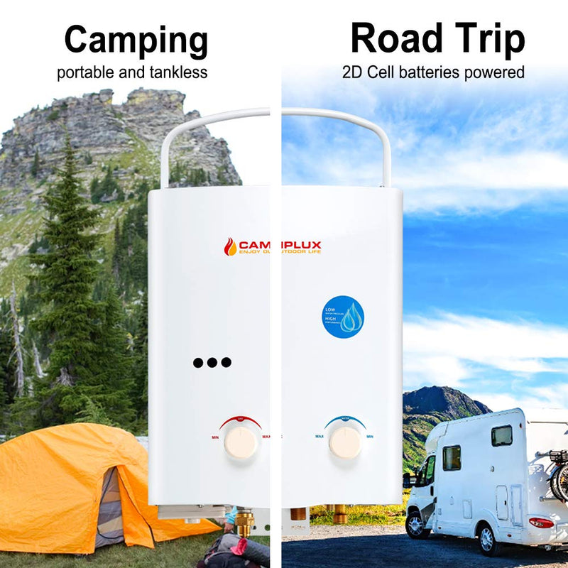 Camplux White 1.32 GPM Outdoor Tankless Gas Water Heaters w/ 1.2 GPM Water Pump - Camping&Road Trip