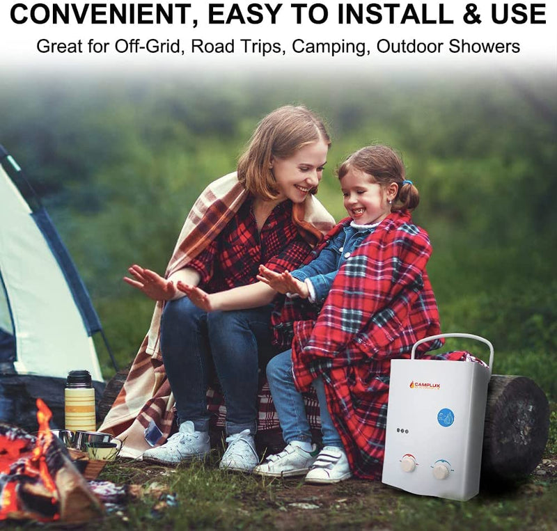 Camplux White 1.32 GPM Outdoor Tankless Gas Water Heaters w/ 1.2 GPM Water Pump - Easy To Install & Use