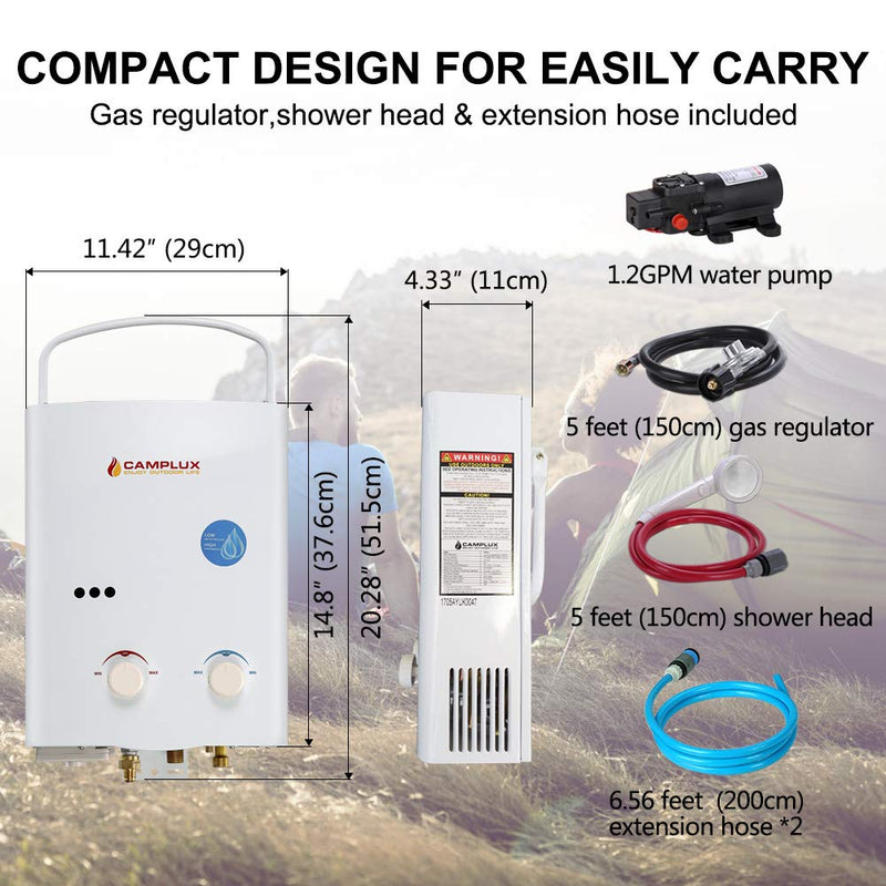 Camplux Tankless Gas Water Heater w/ 12V Pump Portable Outdoor On
