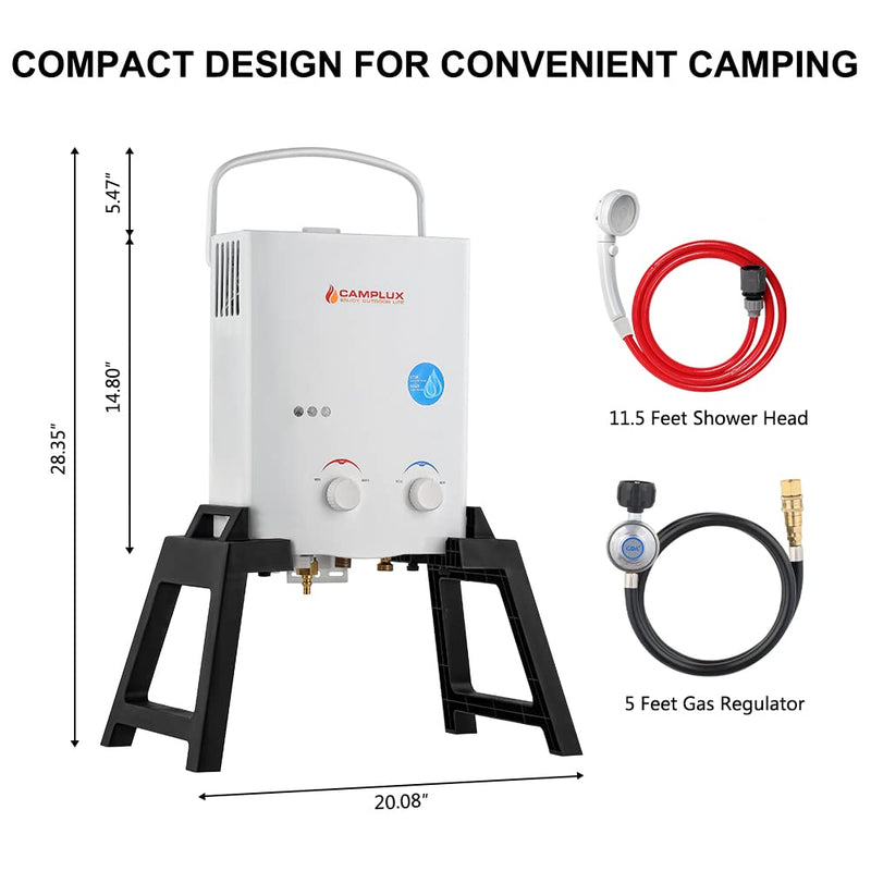 Camplux White 1.32 GPM Outdoor Tankless Gas Water Heaters w/ Freestanding Stand and Carry Bag - Size