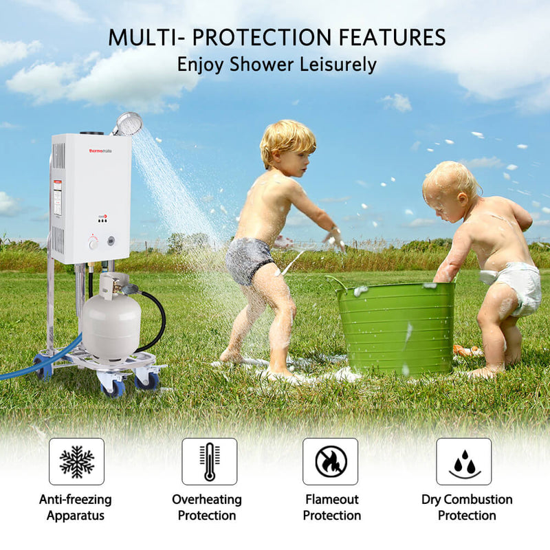 thermomate 16L Outdoor Water Heater, 4.23 GPM Propane Gas Water Heater, Overheating Protection, Instant Tankless Water Heater for Camping, 0.7PSI Low Water Pressure Startup, White
