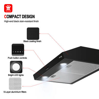 30'' Ducted Vent Hood-Push Button Control-Black