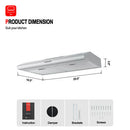 30'' Slim Ducted Kitchen Vent Hood with LED Ligh-Button Control-Stainless Steel