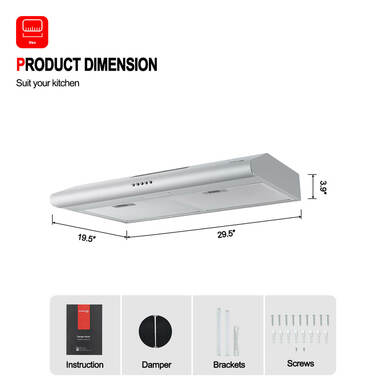 30'' Slim Ducted Kitchen Vent Hood with LED Ligh-Button Control-Stainless Steel